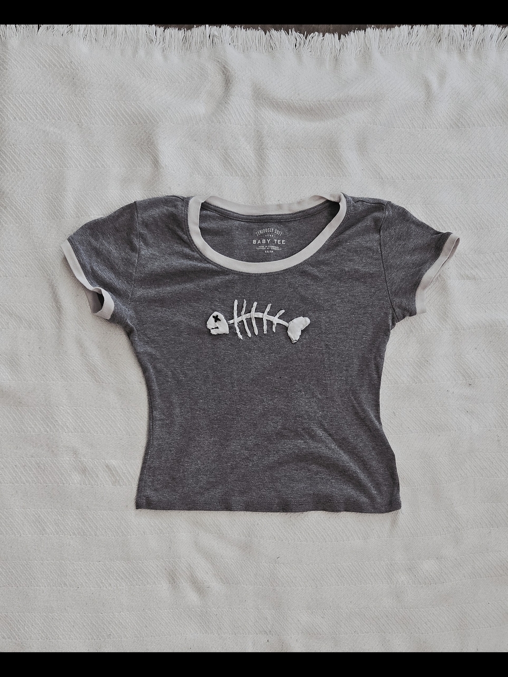 Gray Ringer Tee with Fishbone Graphic